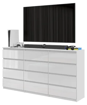 Produktbild von Kommodenset Weiß Matt / Weiß Hochglanz mit 12 Schubladen (8+4) – Großes Sideboard Set für Schlafzimmer & Wohnzimmer – GABRIEL