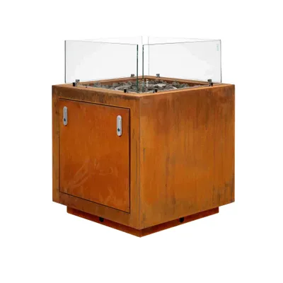Produktbild von intergrill Gasfeuerstelle Fire Pit Feuertisch patiniert für Garten mit Lavasteinen und Glas Cortenstahl Rostoptik Mediterran Look 60 x 60 x 81,5cm