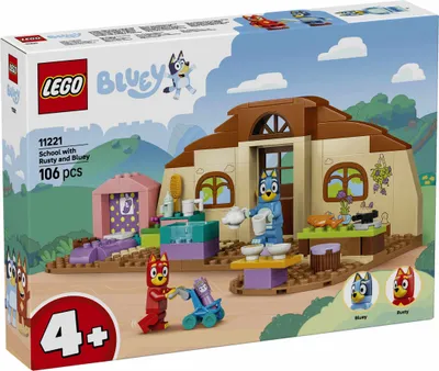 Productafbeelding van LEGO Bluey School met Rusty en Bluey - Educatief speelgoed met keuken, café, 2 minifiguren en speelgoedvoedsel - Montessori set - Cadeau voor meisjes en jongens vanaf 4 jaar - 11221