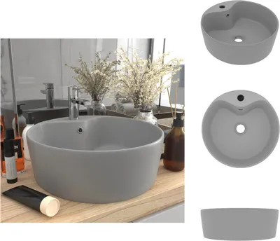 Zdjęcie produktu dla vidaXL Luksusowa umywalka z przelewem matowa jasnoszara 36x13 cm ceramiczna - Umywalka łazienkowa