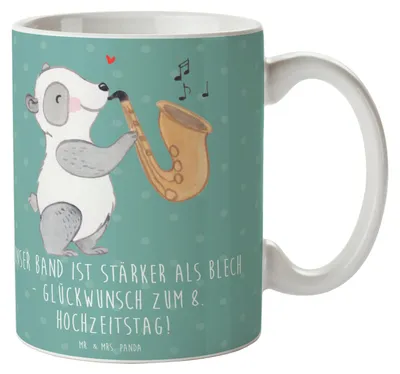 Produktbild von Mr. & Mrs. Panda Tasse 8. Hochzeitstag Blechhochzeit - Meeresbrise - Geschenk, kaffeetasse keramik, Heirat, Ehejubiläum, Henkelpott, Kaffeebecher, Geschenke, Jubiläum