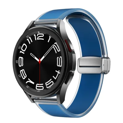 Produktbild von Für Samsung Galaxy Watch FE / 6 / 5 / 4 44mm und 40mm Magnetisches Silikon Armband Felsenblau Watch Ersatz Arm Band
