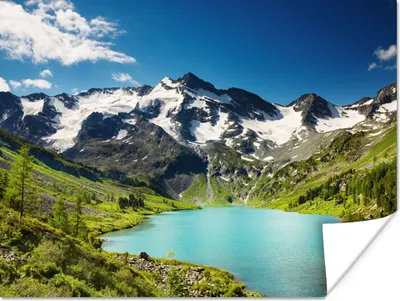 Produktbild von MuchoWow® Poster Schnee - Berg - Wasser 120x90 cm - Wandbild