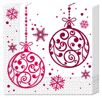 Immagine prodotto di Tovaglioli di carta a 3 veli con baubles natalizi rossi 33x33 cm