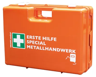 Immagine prodotto di Kit di pronto soccorso SPECIAL per l'artigianato metallurgico con contenuto conforme alla norma DIN 13 157 + dotazione aggiuntiva