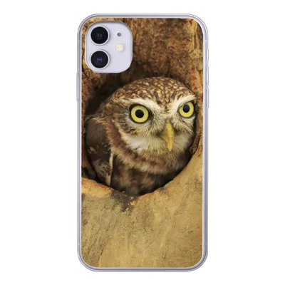 Produktbild von MuchoWow® Handyhülle Schutzhülle Hülle für iPhone 11 Braune Eule, die aus einem Loch in einem Baum schaut Silikon Softcase Handy Hülle - Handytasche
