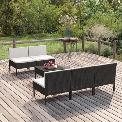 Produktbild von Möbel 6-tlg. Garten-Lounge-Set mit Auflagen Poly Rattan Schwarz  - Balkonmöbel 3094320