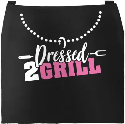 Produktbild von Grill-Schürze für Frauen mit Spruch Dressed to Grill Perlenkette Grillschürze Damen Baumwoll-Schürze Küchenschürze Moonworks® schwarz unisize