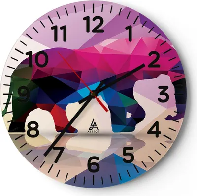 Produktbild von Wanduhr - Rund - Glasuhr - Elefanten Illustration Bunt - 40x40cm - Schleichendes Uhrwerk - Lautlos - zum Aufhängen bereit - Dekoration Modern - Wanddekoration aus Glas - C4AR40x40-2807