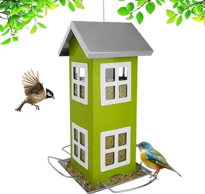 Immagine prodotto di Relaxdays Casetta per uccelli, in metallo, da appendere, A x L x P: 26 x 12 x 12 cm, piccola mangiatoia per uccelli da giardino e balcone, verde