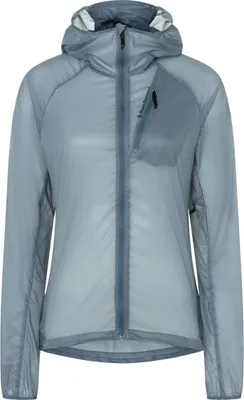 Hardshelljacke für Damen in hellblau von Black Diamond; mit Kapuze und seitlicher Tasche.