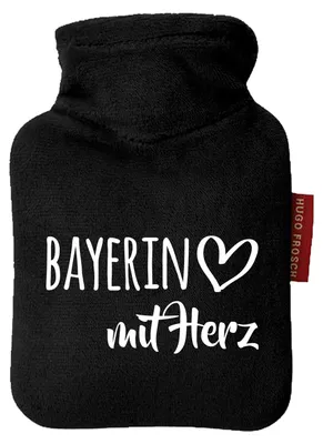Produktbild von Huuraa Mini-Wärmflasche Bayerin mit Herz 0,2 Liter Black Mini Veloursbezug Taschenwärmer Geschenkidee