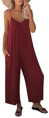 Imagen del producto de Mono de tirantes para mujer, estilo verano, sin mangas, de corte largo y casual, con pantalones, diseño y y escote en V