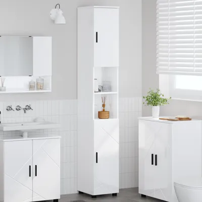 Obrázek produktu pro vidaXL Koupelnová skříňka s úložným prostorem ve vysokém lesku bílá 30 x 35 x 192 cm