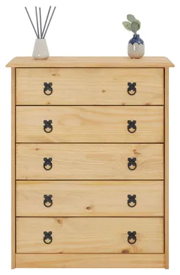 Produktbild von Kommode BARRIO mit 5 Schubladen I Sideboard aus massiver Kiefer I gebeizter und gewachster Schubladenschrank I Anrichte im Mexiko Stil