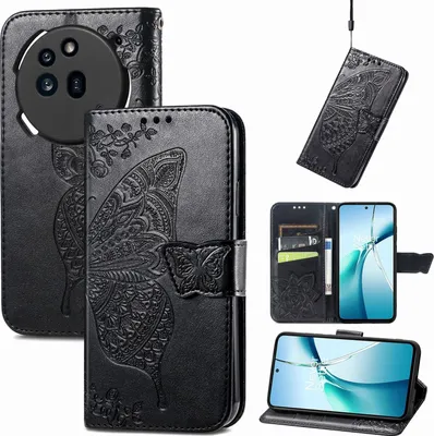 Immagine prodotto di Per Nothing Phone 3a Pro Custodia a portafoglio in Pelle finta Custodia per cellulare Custodia con design a farfalla Custodie Nero
