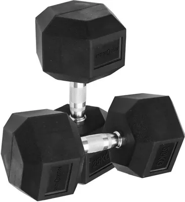 Produktbild von Sporttrend 24® Hexagon Hantel 1-50KG, Paar, verchromter Griff | sechseckige Kurzhantel, rutschfeste Kompakthantel, gummierte Hex Hanteln (2x25KG)