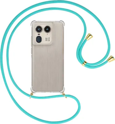 Produktbild von Handykette Backcover-Schutzhülle mit Band (Metall goldfarben) für Motorola Edge 50 Ultra 5G - türkis