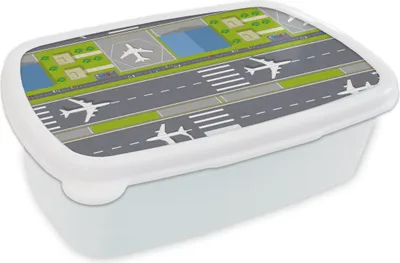 Produktbild von KitchenYeah® Lunchbox Brotzeit Brotdose 17x11 cm Design - Flughafen - Flugzeug Kinder Brotzeitdose - Lunch Box - Kinder - Sandwich-Box - Schulbox - Lunch Boxen