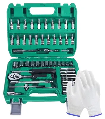 Image de Jeu d'outils mécaniques, comprenant des douilles et des clés à cliquet, construction robuste, 53 pièces - Vert