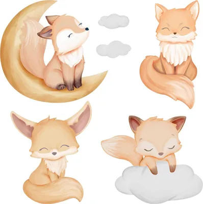 Produktbild von Wandaufkleber Kinderzimmer – Wandsticker für Baby & Kinder – Selbstklebende Wanddekoration – Abnehmbar ohne Rückstände – Deko für Mädchen & Jungen - Aquarell-Füchse und Tiere in einer märchenhaften Umgebung100x160 cm