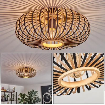 Produktbild von Aidone moderne Deckenlampe aus Metall/Bambus in Schwarz/Naturfarben