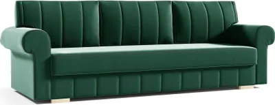 Produktbild von Schlafsofa INES Sofa mit Schlaffunktion und Bettkasten, Klappsofa, Schlafcouch mit Füßen aus Holz, Couch in Frabe: Grün, Veloursstoff