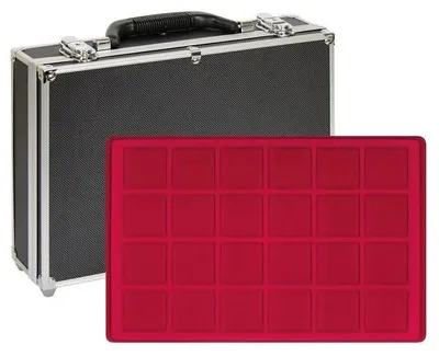 Produktbild von Lindner 2338-192 Großer Münzen-Sammelkoffer mit 8 roten Münztableaus für 192 Münzen oder Münzkapseln bis 45 mm Ø
