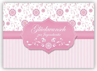 Produktbild von Nette Grußkarte als Gratulation des Teenagers mit Blümchen und Streifen. rosa: Glückwunsch zur Jugendweihe