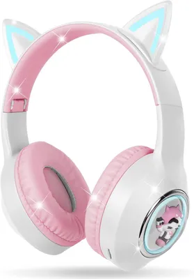 Produktbild von Bluetooth-Kopfhörer Mit Katzenohren,Bluetooth 5.3 mit LED-Leuchten, Kabellos/Verkabelt, 99DB, Faltbarer Kinder-Kopfhörer für PC,Handy, Studium, Reisen