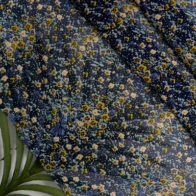 Productafbeelding van Chiffon met bloemenprint, marineblauw