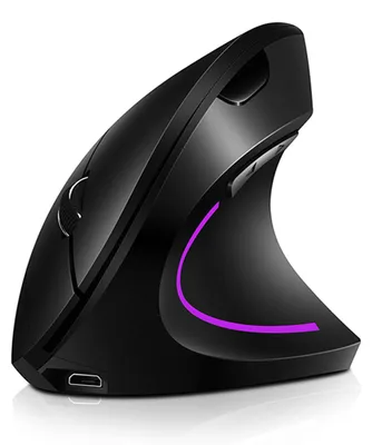 Obrázek produktu pro Bezdrátová vertikální myš 2,4 GHz, dobíjecí, ergonomická, 3 nastavitelné úrovně rychlosti pohybu, plynulé RGB osvětlení, Plug-and-Play, černá
