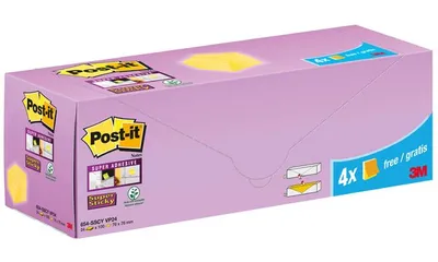 Image de Post-it notes adhésives Super Sticky Notes 76 x 76 mm jaune 24 blocs à 100 feuilles
