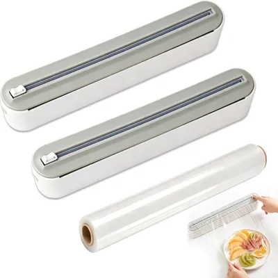 Zdjęcie produktu dla Dozownik i nóż do folii magnetyczny - zestaw 2 sztuki - Rolka z nożem do krojenia folii aluminiowej i folii spożywczej