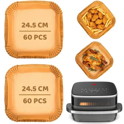 Zdjęcie produktu dla Papier do pieczenia do frytkownicy bezolejowej, 120 sztuk, średnica 24,5 cm, odporny na temperaturę do 220°C, przeznaczony do frytkownicy Tefal Easy Fry XL