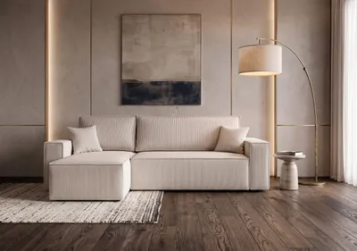 Produktbild von Ecksofa mit Schlaffunktion Monte 244x145 cm | Cordsamt Poso 100 Creme | Bettkasten |