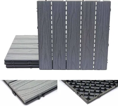 Produktbild von WPC Bodenfliese HWC-E21, Holzoptik Balkon/Terrasse, 3D-Struktur linear beschichtet-grau  4x je 50x50cm = 1qm