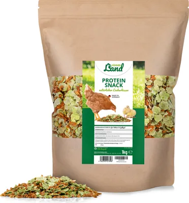 Produktbild von HÜHNER Land Hühnerfutter - Protein Snack 1kg für Hühner & Geflügel, mit Erbsenflocken & Bachflohkrebse getrocknet I Natürliches Geflügelfutter, Gemüseflocken Hühner Zusatzfutter