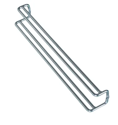 A silver metal tie and belt holder against a white background.