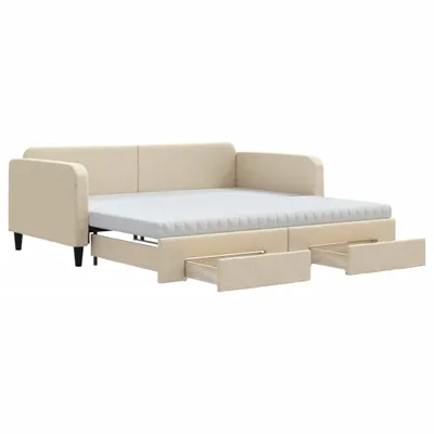 Obrázek produktu pro vidaXL Rozkládací denní postel se zásuvkami krémová 100x200 cm Látka