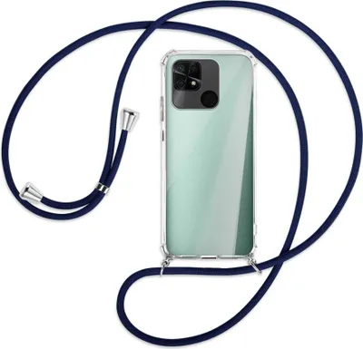 Produktbild von Handykette Backcover-Schutzhülle mit Band (Metall silberfarben) für Xiaomi Redmi 10C - dunkelblau