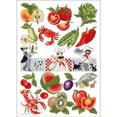 Zdjęcie produktu dla Szablon wzoru do haftu krzyżykowego Lindnera "Bon Appétit", 077