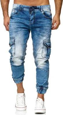 Produktbild von Red Bridge Herren Jogger Denim Jeanshose Cargo Hose Narrow Leg Jeans schmales Bein Blau W32 L32