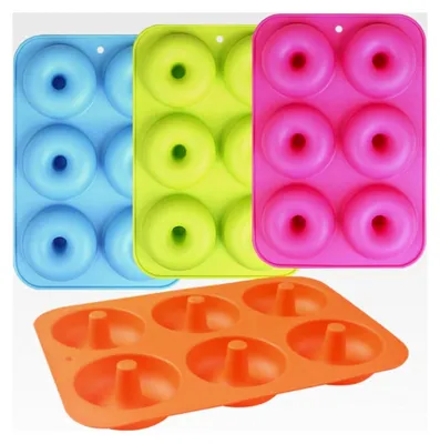 Produktbild von Silikon-Donut-Backform, 6 Mulden, Antihaft-Silikon-Form für Donuts und Bagels, Set mit 4 Stück