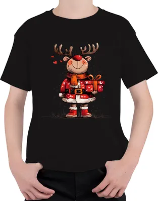 Produktbild von Niedliches Rentier Rudolph Geschenk Weihnachten Kinder lustig Uni Kinder T-Shirt, Schwarz, 140