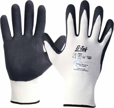 Produktbild von 12 Paar Arbeitshandschuhe G-Tek 3RX weiß-schwarz, Gr. 8, Montagehandschuhe, Nitril Handschuhe, Gartenhandschuhe