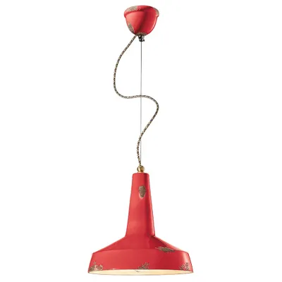Produktbild von Vague Vintage Kronleuchter Eisen und rote Keramik 1 Licht E27 35Cm