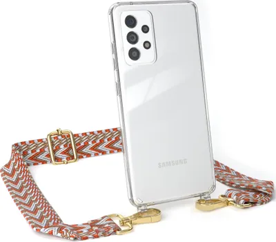 Produktbild von EAZY CASE Handykette - Verstellbarer Trageriemen kompatibel mit Samsung Galaxy A52 / A52 5G / A52s 5G, Handykordel mit transparenter Silikon-Hülle, Band in Orange
