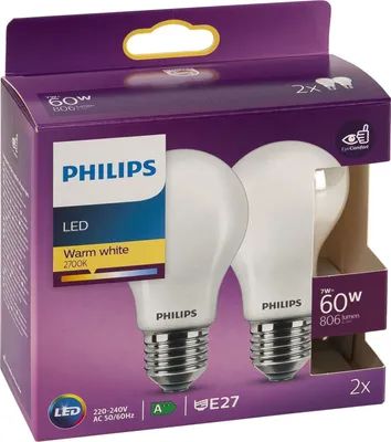 Produktbild von Philips LED Lampe E27 2er Set 7W (60W) 2700K 806lm
