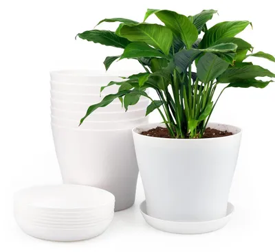 Obrázek produktu pro Sada 8 bílých květináčů s podstavci, 17 cm, plast